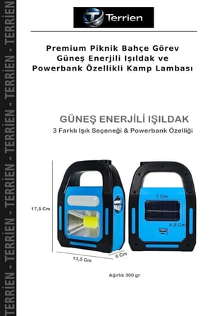 Premium Piknik Bahçe Görev Güneş Enerjili Işıldak ve Powerbank Özellikli Kamp Lambası