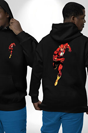Flash Marvel Comics Film Kahraman Erkek Kadın Siyah Ön Sırt Baskılı Kapüşonlu Sweatshirt Hoodie