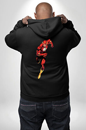Flash Marvel Comics Film Kahraman Erkek Kadın Siyah Ön Sırt Baskılı Kapüşonlu Sweatshirt Hoodie