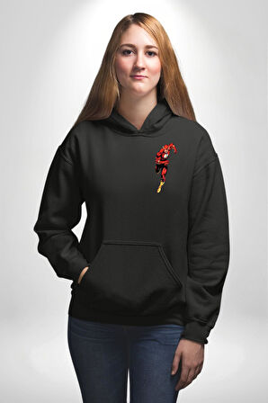 Flash Marvel Comics Film Kahraman Erkek Kadın Siyah Ön Sırt Baskılı Kapüşonlu Sweatshirt Hoodie