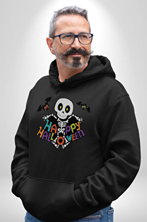 Halloween Skeleton Eğlenceli Cadılar Bayramı Erkek Kadın Siyah Dijital Baskılı Kapüşonlu Sweatshirt Hoodie