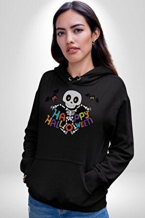 Halloween Skeleton Eğlenceli Cadılar Bayramı Erkek Kadın Siyah Dijital Baskılı Kapüşonlu Sweatshirt Hoodie