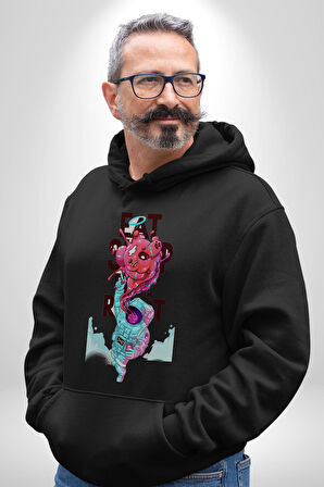 Space Party Astronaut Absürt Neon Renkli Uzay Erkek Kadın Siyah Dijital Baskılı Kapüşonlu Sweatshirt Hoodie