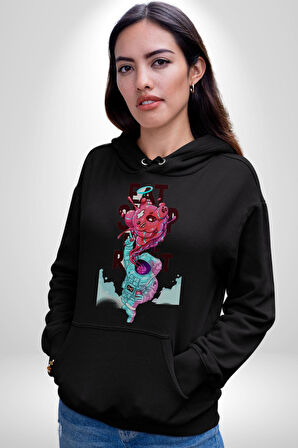 Space Party Astronaut Absürt Neon Renkli Uzay Erkek Kadın Siyah Dijital Baskılı Kapüşonlu Sweatshirt Hoodie
