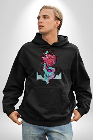 Space Party Astronaut Absürt Neon Renkli Uzay Erkek Kadın Siyah Dijital Baskılı Kapüşonlu Sweatshirt Hoodie