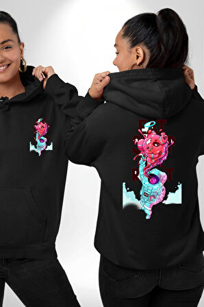 Space Party Astronaut Absürt Neon Renkli Uzay Erkek Kadın Siyah Ön Sırt Baskılı Kapüşonlu Sweatshirt Hoodie