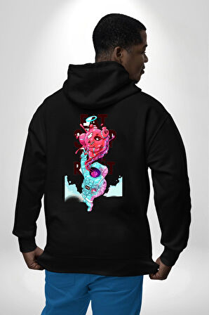 Space Party Astronaut Absürt Neon Renkli Uzay Erkek Kadın Siyah Ön Sırt Baskılı Kapüşonlu Sweatshirt Hoodie