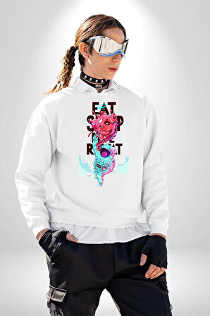 Space Party Astronaut Absürt Neon Renkli Uzay Erkek Kadın Unisex Dijital Baskılı Beyaz Sweatshirt