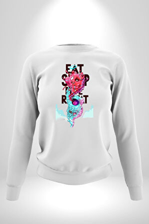 Space Party Astronaut Absürt Neon Renkli Uzay Erkek Kadın Unisex Dijital Baskılı Beyaz Sweatshirt