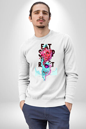 Space Party Astronaut Absürt Neon Renkli Uzay Erkek Kadın Unisex Dijital Baskılı Beyaz Sweatshirt