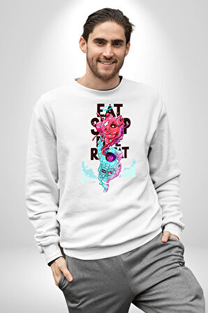 Space Party Astronaut Absürt Neon Renkli Uzay Erkek Kadın Unisex Dijital Baskılı Beyaz Sweatshirt
