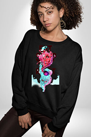Space Party Astronaut Absürt Neon Renkli Uzay Erkek Kadın Unisex Dijital Baskılı Siyah Sweatshirt