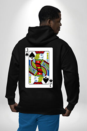 Jack of Spades Klasik İskambil Kartı Grafiği Erkek Kadın Siyah Ön Sırt Baskılı Kapüşonlu Sweatshirt Hoodie