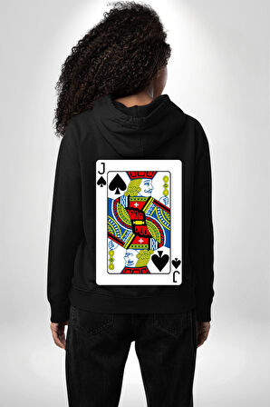 Jack of Spades Klasik İskambil Kartı Grafiği Erkek Kadın Siyah Ön Sırt Baskılı Kapüşonlu Sweatshirt Hoodie