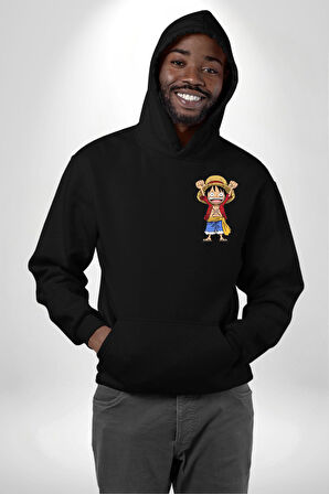 Anime Pirate Hero Maceracı Ruh ve Korsan Erkek Kadın Siyah Ön Sırt Baskılı Kapüşonlu Sweatshirt Hoodie