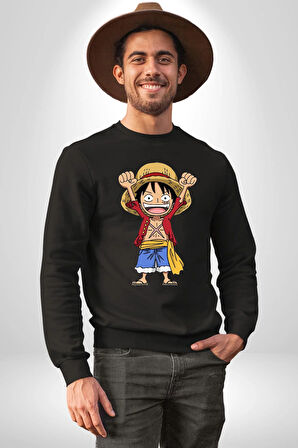 Anime Pirate Hero Maceracı Ruh ve Korsan Erkek Kadın Unisex Dijital Baskılı Siyah Sweatshirt
