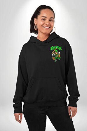 Home Run Monkey Beyzbol Eğlenceli Karakter Erkek Kadın Siyah Ön Sırt Baskılı Kapüşonlu Sweatshirt Hoodie