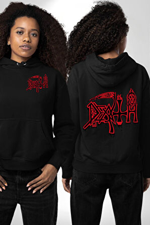 Death Metal Gotik ve Korku Temalı Tasarım Erkek Kadın Siyah Ön Sırt Baskılı Kapüşonlu Sweatshirt Hoodie