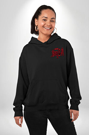 Death Metal Gotik ve Korku Temalı Tasarım Erkek Kadın Siyah Ön Sırt Baskılı Kapüşonlu Sweatshirt Hoodie