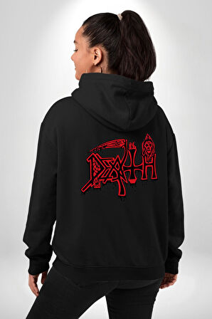 Death Metal Gotik ve Korku Temalı Tasarım Erkek Kadın Siyah Ön Sırt Baskılı Kapüşonlu Sweatshirt Hoodie