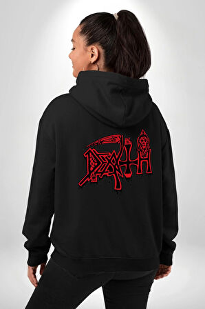 Death Metal Gotik ve Korku Temalı Tasarım Erkek Kadın Siyah Ön Sırt Baskılı Kapüşonlu Sweatshirt Hoodie