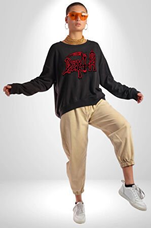 Death Metal Gotik ve Korku Temalı Tasarım Erkek Kadın Unisex Dijital Baskılı Siyah Sweatshirt