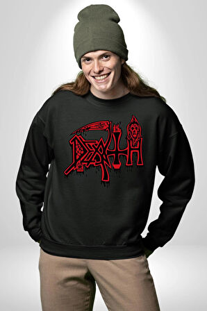 Death Metal Gotik ve Korku Temalı Tasarım Erkek Kadın Unisex Dijital Baskılı Siyah Sweatshirt