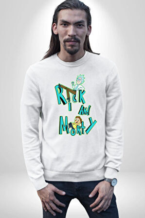 Rick and Morty - Bilim Kurgu Macera Teması Erkek Kadın Unisex Dijital Baskılı Beyaz Sweatshirt