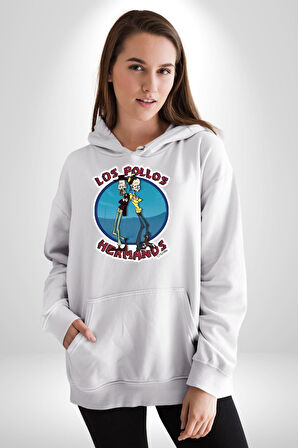 Breaking Bad - Walter White ve Jesse Pinkman Erkek Kadın Beyaz Dijital Baskılı Kapüşonlu Sweatshirt Hoodie