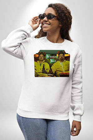 Breaking Bad - Walter White ve Jesse Pinkman Erkek Kadın Unisex Dijital Baskılı Beyaz Sweatshirt