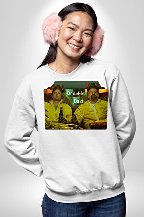 Breaking Bad - Walter White ve Jesse Pinkman Erkek Kadın Unisex Dijital Baskılı Beyaz Sweatshirt