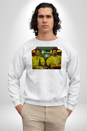 Breaking Bad - Walter White ve Jesse Pinkman Erkek Kadın Unisex Dijital Baskılı Beyaz Sweatshirt