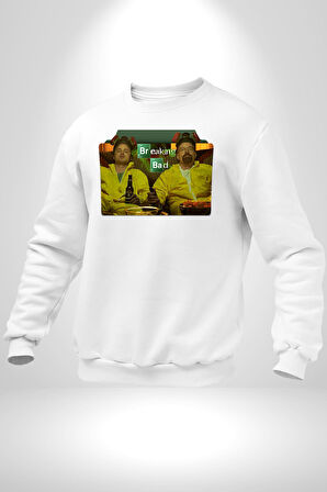 Breaking Bad - Walter White ve Jesse Pinkman Erkek Kadın Unisex Dijital Baskılı Beyaz Sweatshirt