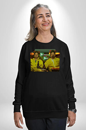Breaking Bad - Walter White ve Jesse Pinkman Erkek Kadın Unisex Dijital Baskılı Siyah Sweatshirt