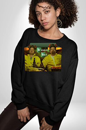 Breaking Bad - Walter White ve Jesse Pinkman Erkek Kadın Unisex Dijital Baskılı Siyah Sweatshirt