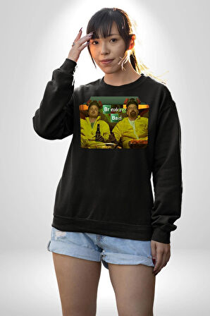 Breaking Bad - Walter White ve Jesse Pinkman Erkek Kadın Unisex Dijital Baskılı Siyah Sweatshirt