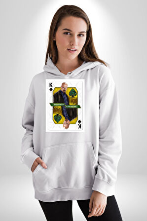 Walter White - Breaking Bad Maça Kralı Erkek Kadın Beyaz Dijital Baskılı Kapüşonlu Sweatshirt Hoodie