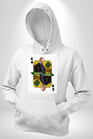 Walter White - Breaking Bad Maça Kralı Erkek Kadın Beyaz Dijital Baskılı Kapüşonlu Sweatshirt Hoodie