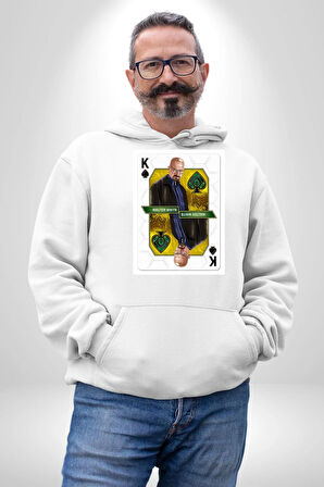 Walter White - Breaking Bad Maça Kralı Erkek Kadın Beyaz Dijital Baskılı Kapüşonlu Sweatshirt Hoodie