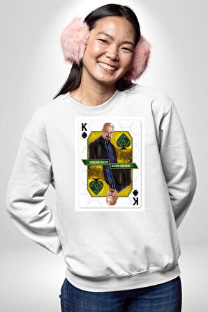 Walter White - Breaking Bad Maça Kralı Erkek Kadın Unisex Dijital Baskılı Beyaz Sweatshirt