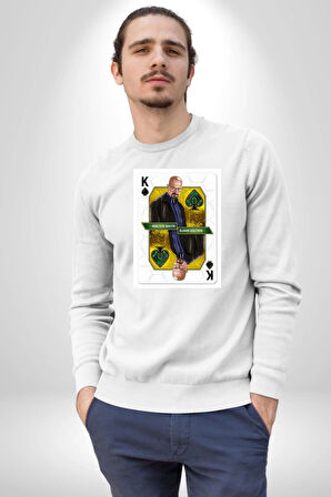 Walter White - Breaking Bad Maça Kralı Erkek Kadın Unisex Dijital Baskılı Beyaz Sweatshirt