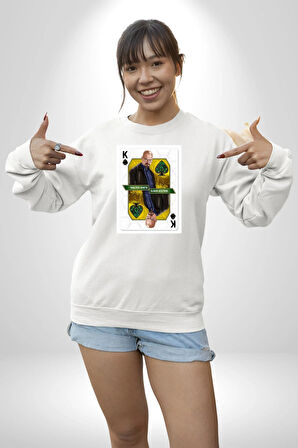 Walter White - Breaking Bad Maça Kralı Erkek Kadın Unisex Dijital Baskılı Beyaz Sweatshirt
