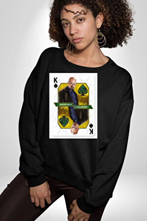 Walter White - Breaking Bad Maça Kralı Erkek Kadın Unisex Dijital Baskılı Siyah Sweatshirt