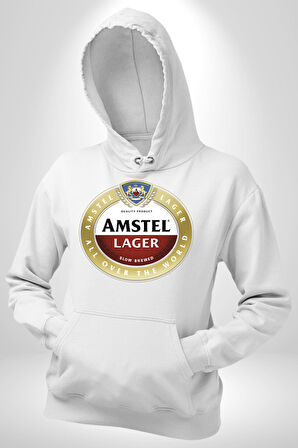 Amstel Lager - Dünya Çapında Kaliteli Bira Erkek Kadın Beyaz Dijital Baskılı Kapüşonlu Sweatshirt Hoodie