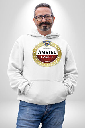 Amstel Lager - Dünya Çapında Kaliteli Bira Erkek Kadın Beyaz Dijital Baskılı Kapüşonlu Sweatshirt Hoodie