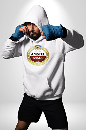 Amstel Lager - Dünya Çapında Kaliteli Bira Erkek Kadın Beyaz Dijital Baskılı Kapüşonlu Sweatshirt Hoodie