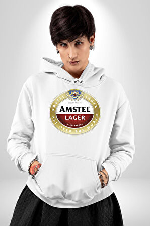 Amstel Lager - Dünya Çapında Kaliteli Bira Erkek Kadın Beyaz Dijital Baskılı Kapüşonlu Sweatshirt Hoodie