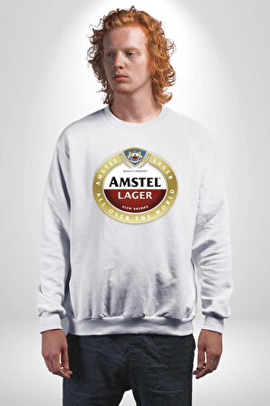 Amstel Lager - Dünya Çapında Kaliteli Bira Erkek Kadın Unisex Dijital Baskılı Beyaz Sweatshirt