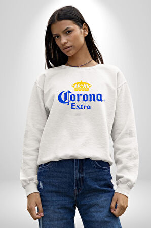 Corona Extra - İkonik Meksika Bira Markası Erkek Kadın Unisex Dijital Baskılı Beyaz Sweatshirt