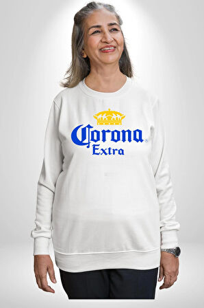 Corona Extra - İkonik Meksika Bira Markası Erkek Kadın Unisex Dijital Baskılı Beyaz Sweatshirt